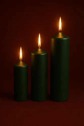 #misticoopus-Mistico-Opus-Fat-Taper-Pillar-Set of 3-Burning-Dark Green